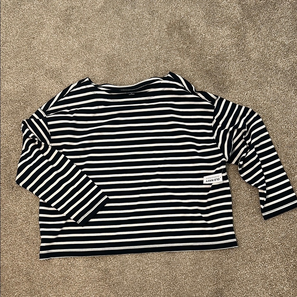 Old Navy Blue and White Long Sleeve Tee Relaxed Fit